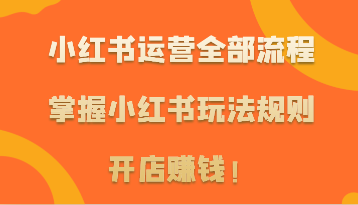 小红书运营全部流程，掌握小红书玩法规则，开店赚钱！-117资源网