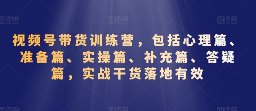 视频号带货训练营，包括心理篇、准备篇、实操篇、补充篇、答疑篇，实战干货落地有效-117资源网