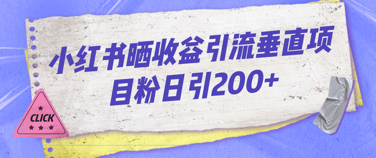 小红书晒收益图引流垂直项目粉日引200+-117资源网