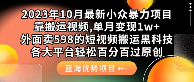 外面卖598的10月最新短视频搬运黑科技，各大平台百分百过原创 靠搬运月入1w-117资源网