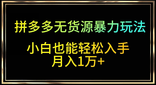 拼多多无货源暴力玩法，全程干货，小白也能轻松入手，月入1万+-117资源网