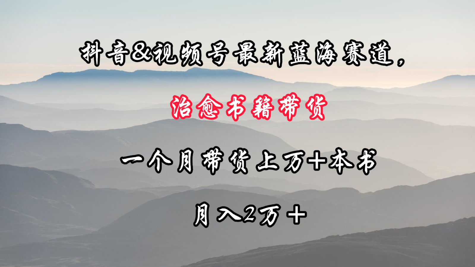 抖音&视频号最新蓝海赛道，治愈书籍带货，一个月带货上万+本书，月入2万＋-117资源网