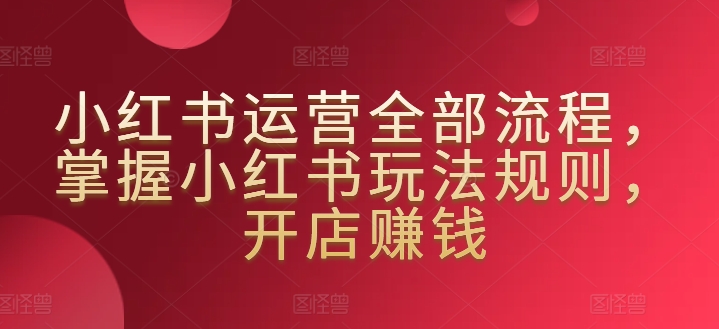 小红书运营全部流程，掌握小红书玩法规则，开店赚钱-117资源网