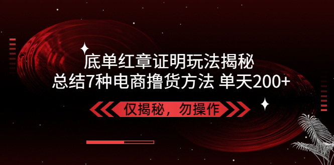 独家底单红章证明揭秘 总结7种电商撸货方法 操作简单,单天200+【仅揭秘】-117资源网