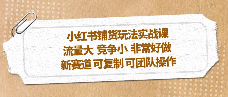 小红书铺货玩法实战课，流量大 竞争小 非常好做 新赛道 可复制 可团队操作-117资源网