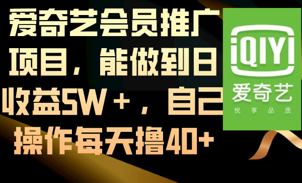 爱奇艺会员推广项目，能做到日收益5W＋，自己操作每天撸40+-117资源网