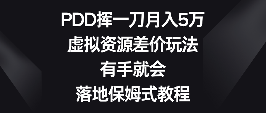 PDD挥一刀月入5万，虚拟资源差价玩法，有手就会，落地保姆式教程-117资源网