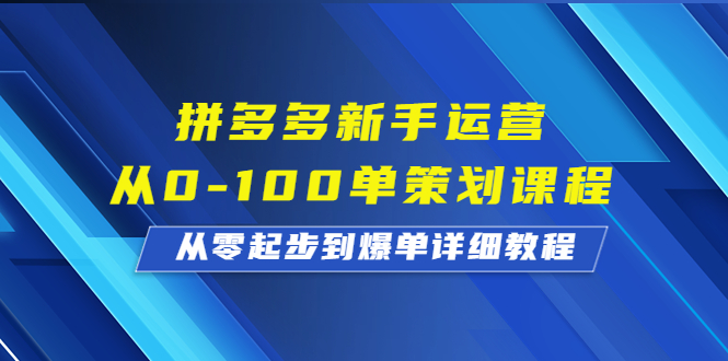 拼多多新手运营从0-100单策划课程，从零起步到爆单详细教程-117资源网