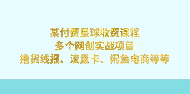 某付费星球课程：多个网创实战项目，撸货线报、流量卡、闲鱼电商等等-117资源网