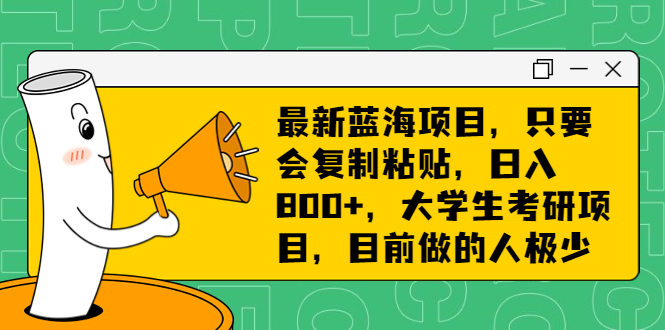 最新蓝海项目，只要会复制粘贴，日入800+，大学生考研项目，目前做的人极少-117资源网