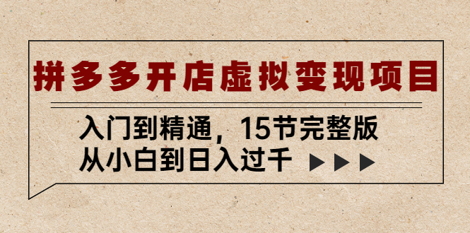 拼多多开店虚拟变现项目：入门到精通，从小白到日入过千（15节完整版）-117资源网