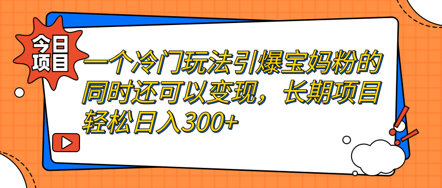 一个冷门玩法引爆宝妈粉的同时还可以变现，长期项目轻松日入300+-117资源网