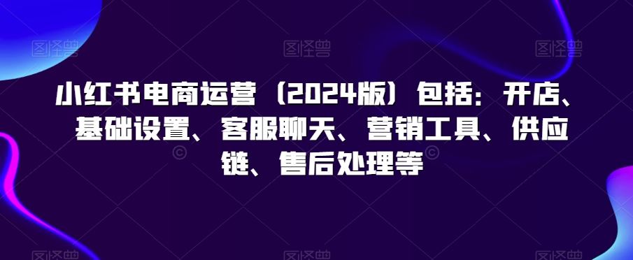 小红书电商运营（2024版）包括：开店、基础设置、客服聊天、营销工具、供应链、售后处理等-117资源网