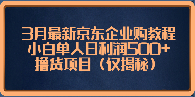 3月最新京东企业购教程，小白单人日利润500+撸货项目（仅揭秘）-117资源网