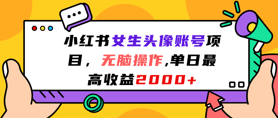 小红书女生头像账号项目，无脑操作“”单日最高收益2000+-117资源网