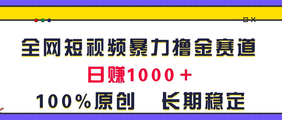 全网短视频暴力撸金赛道，日入1000＋！原创玩法，长期稳定-117资源网