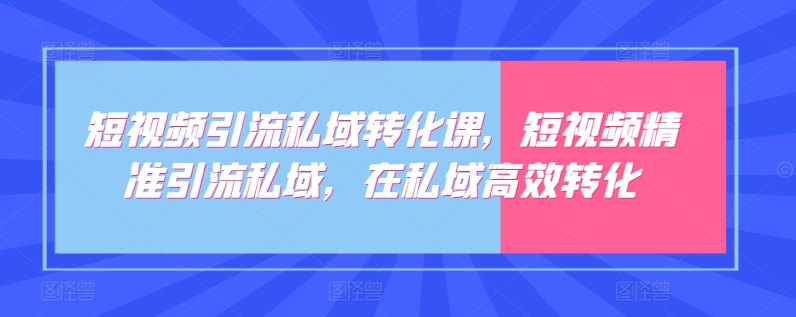 短视频引流私域转化课，短视频精准引流私域，在私域高效转化-117资源网