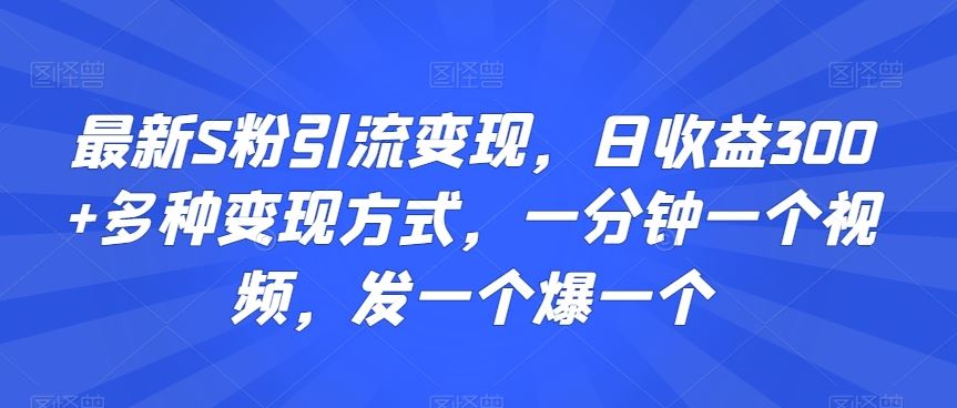 最新S粉引流变现，日收益300+多种变现方式，一分钟一个视频，发一个爆一个【揭秘】-117资源网