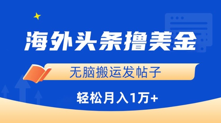 海外头条撸美金，无脑搬运发帖子，月入1万+，小白轻松掌握-117资源网