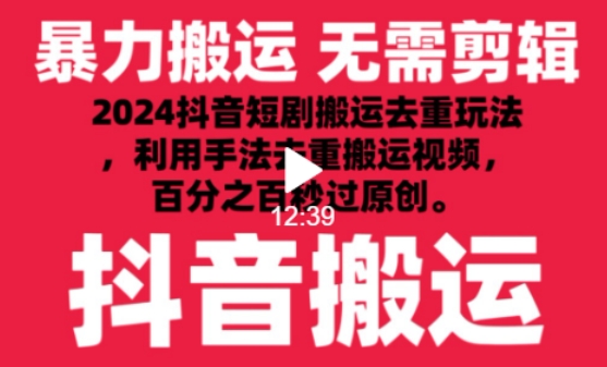 2024最新抖音搬运技术，抖音短剧视频去重，手法搬运，利用工具去重，达到秒过原创的效果-117资源网