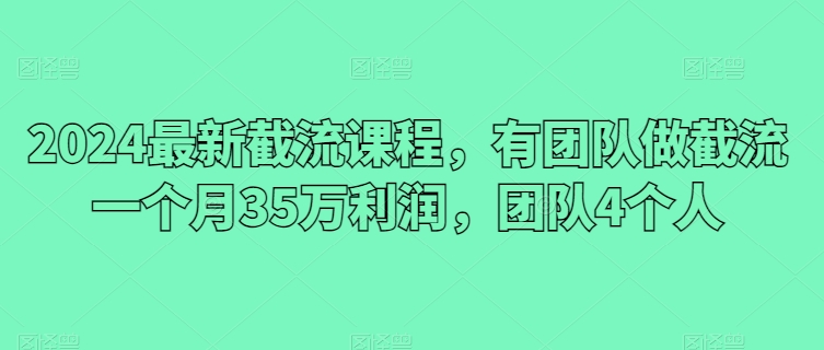 2024最新截流课程，有团队做截流一个月35万利润，团队4个人-117资源网