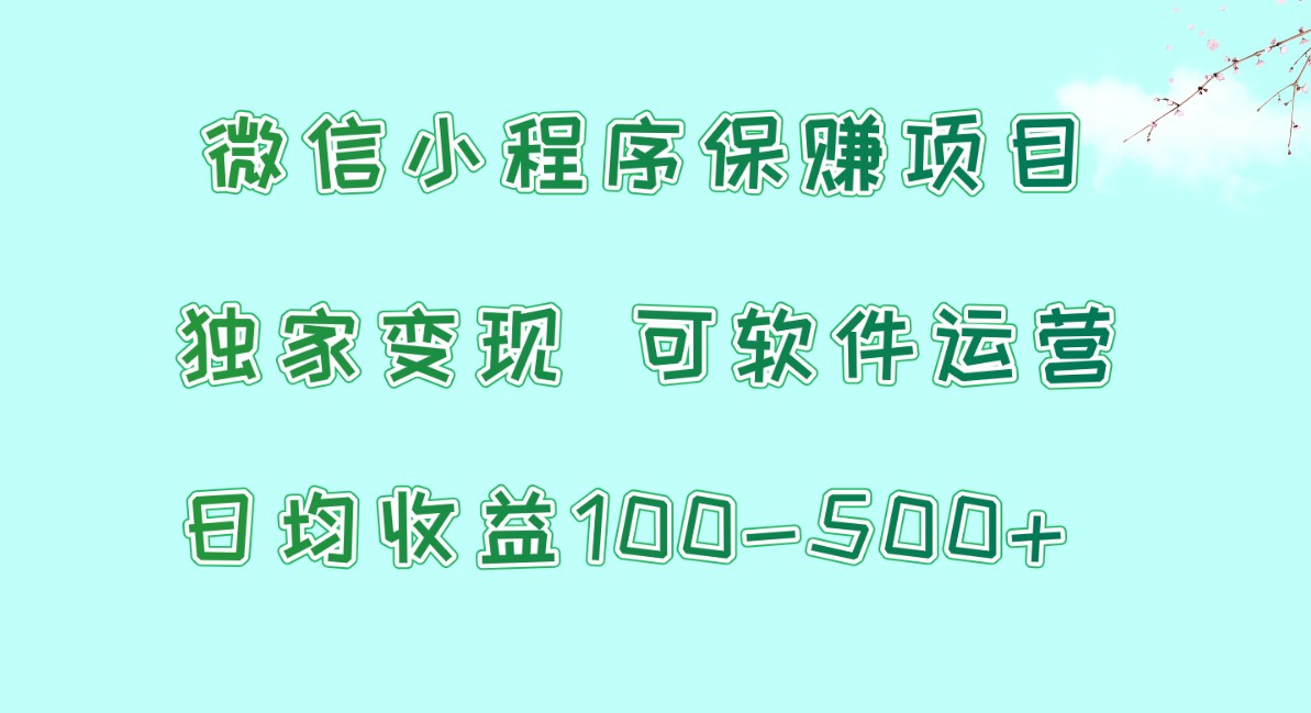 微信小程序保赚项目，日均收益100~500+，独家变现，可软件运营-117资源网