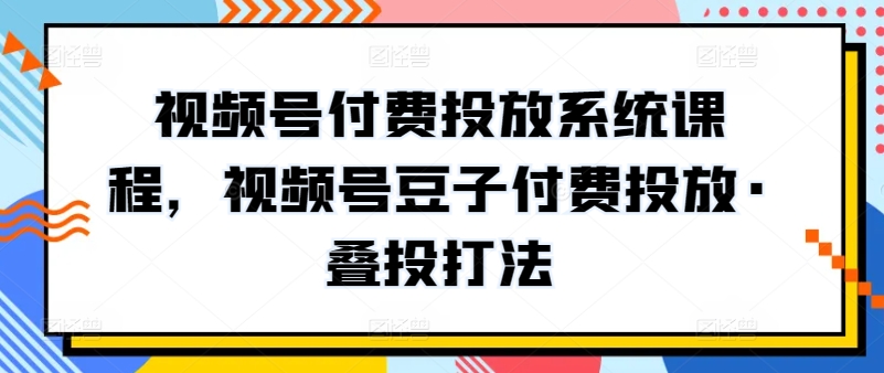 视频号付费投放系统课程，视频号豆子付费投放·叠投打法-117资源网