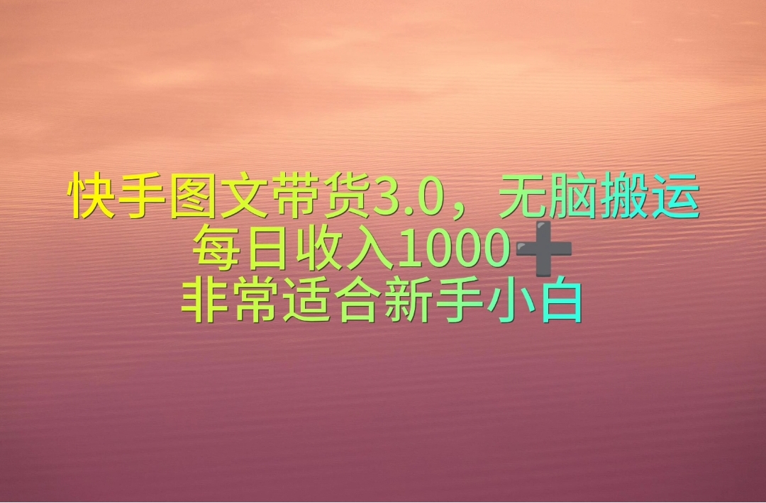 （10252期）快手图文带货3.0，无脑搬运，每日收入1000＋，非常适合新手小白-117资源网