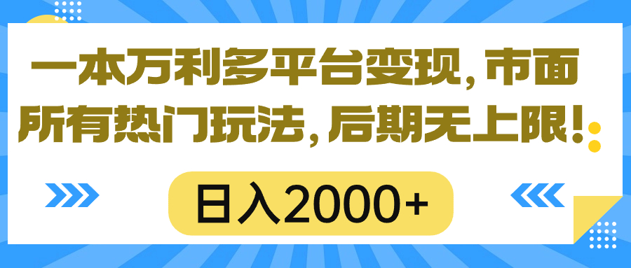 （10311期）一本万利多平台变现，市面所有热门玩法，日入2000+，后期无上限！-117资源网