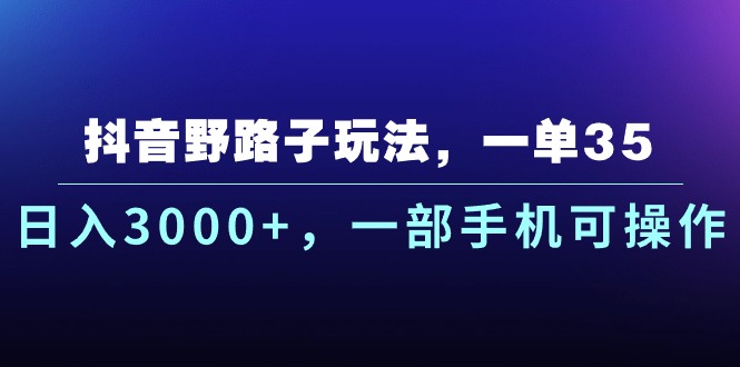 抖音野路子玩法，一单35.日入3000+，一部手机可操作-117资源网