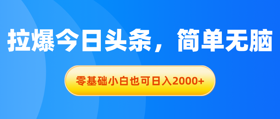 拉爆今日头条，简单无脑，零基础小白也可日入2000+-117资源网