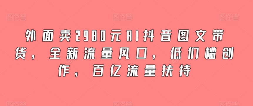 外面卖2980元AI抖音图文带货，全新流量风口，低们槛创作，百亿流量扶持-117资源网