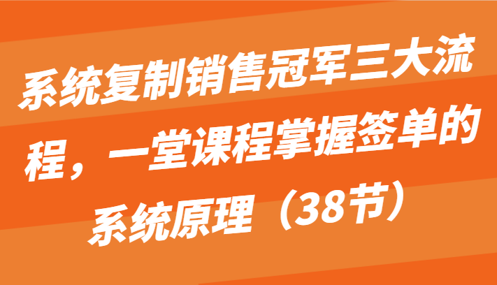 系统复制销售冠军三大流程，一堂课程掌握签单的系统原理（38节）-117资源网