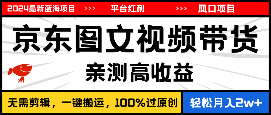 2024最新蓝海项目，逛逛京东图文视频带货，无需剪辑，月入20000+-117资源网