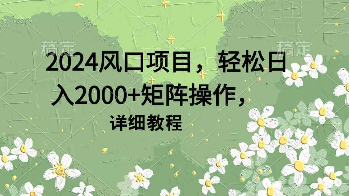 （9652期）2024风口项目，轻松日入2000+矩阵操作，详细教程-117资源网