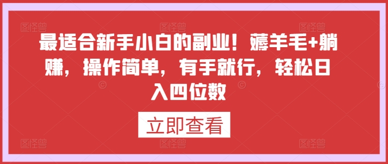 最适合新手小白的副业！薅羊毛+躺赚，操作简单，有手就行，轻松日入四位数-117资源网