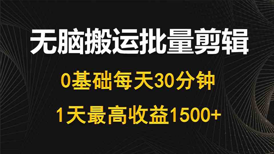 （10008期）每天30分钟，0基础无脑搬运批量剪辑，1天最高收益1500+-117资源网