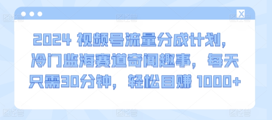 2024视频号流量分成计划，冷门监海赛道奇闻趣事，每天只需30分钟，轻松目赚 1000+-117资源网