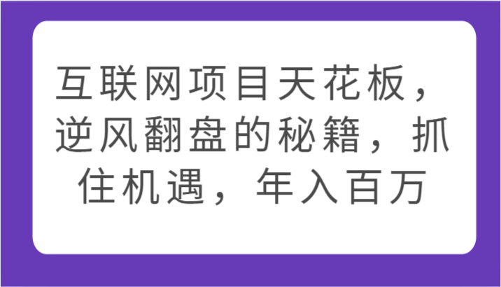 互联网项目天花板，逆风翻盘的秘籍，抓住机遇，年入百万-117资源网