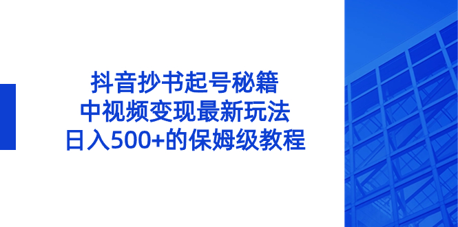 抖音抄书起号秘籍，中视频变现最新玩法，日入500+的保姆级教程！-117资源网