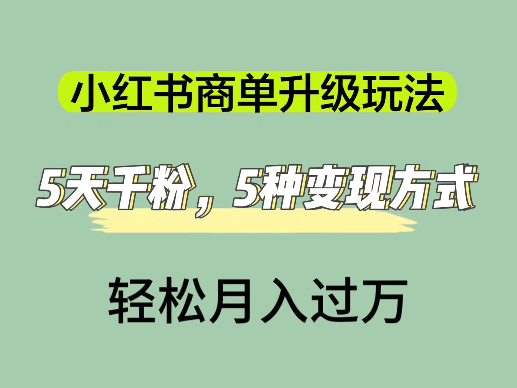 小红书商单升级玩法，5天千粉，5种变现渠道，轻松月入1万+-117资源网