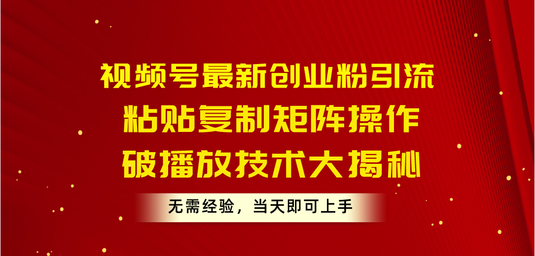 （10803期）视频号最新创业粉引流，粘贴复制矩阵操作，破播放技术大揭秘，无需经验…-117资源网