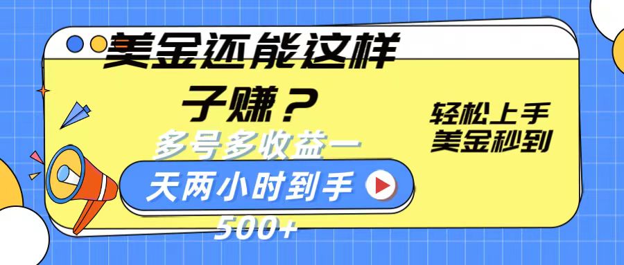 美金还能这样子赚？轻松上手，美金秒到账 多号多收益，一天 两小时，到手500+-117资源网