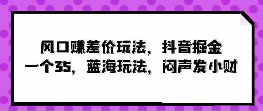 （10022期）风口赚差价玩法，抖音掘金，一个35，蓝海玩法，闷声发小财-117资源网