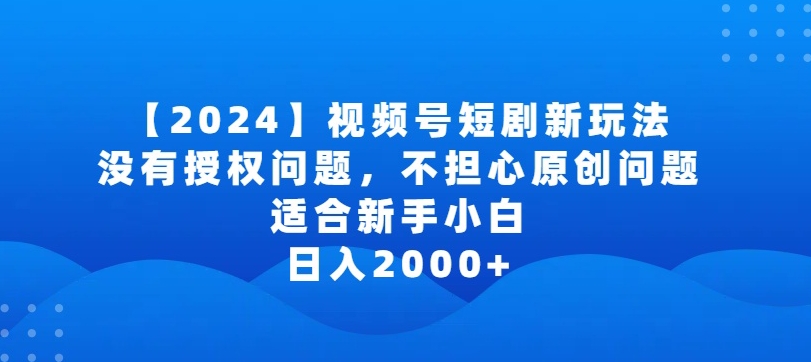 2024视频号短剧玩法，没有授权问题，不担心原创问题，适合新手小白，日入2000+-117资源网