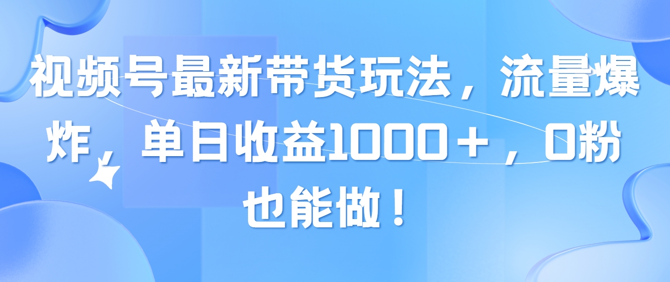 （10858期）视频号最新带货玩法，流量爆炸，单日收益1000＋，0粉也能做！-117资源网