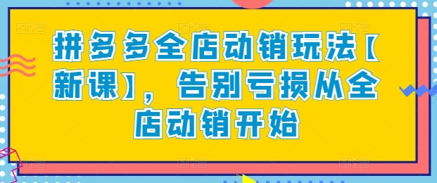 拼多多全店动销玩法【新课】，告别亏损从全店动销开始-117资源网