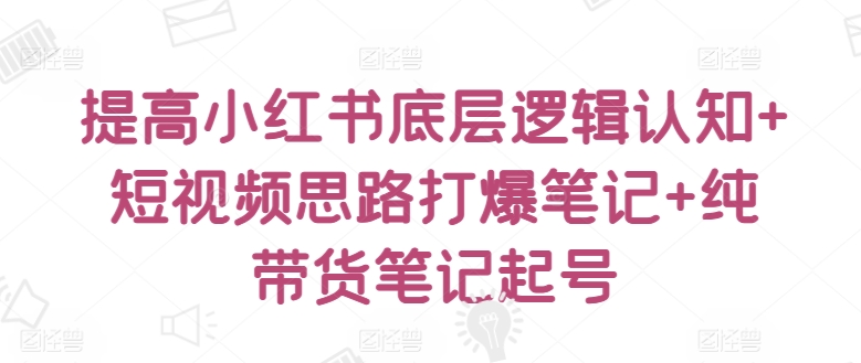 提高小红书底层逻辑认知+短视频思路打爆笔记+纯带货笔记起号-117资源网