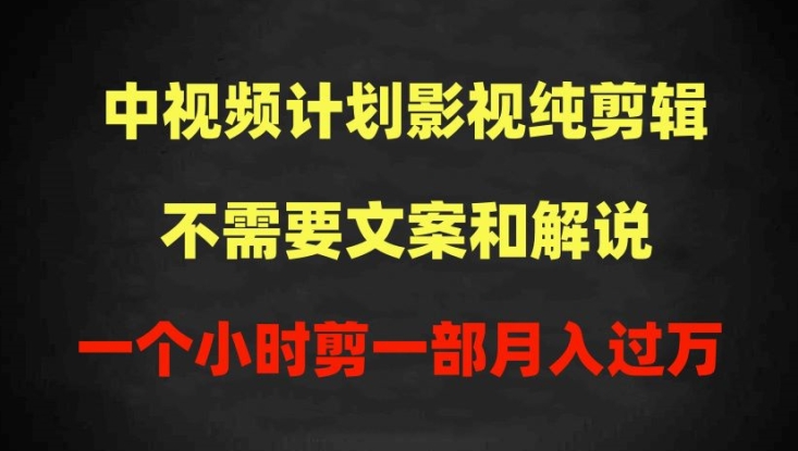 中视频计划影视纯剪辑，不需要文案和解说，一个小时剪一部，100%过原创月入过万-117资源网