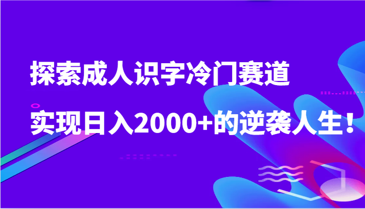 探索成人识字冷门赛道，实现日入2000+的逆袭人生！-117资源网